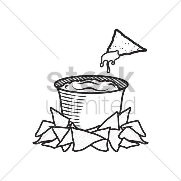 Graphic Black And White Stock Nachos At Getdrawings - Dip Clipart Black And White (600x600), Png Download