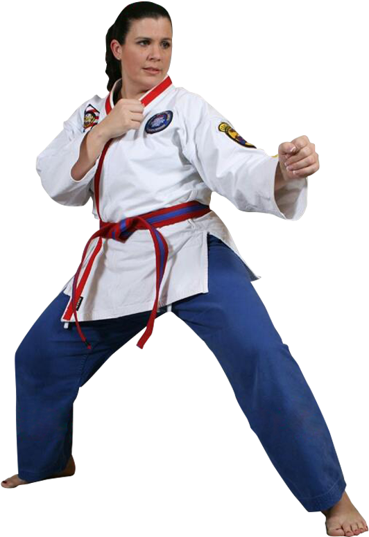 Woman In A Martial Arts Stance - Karate (576x792), Png Download