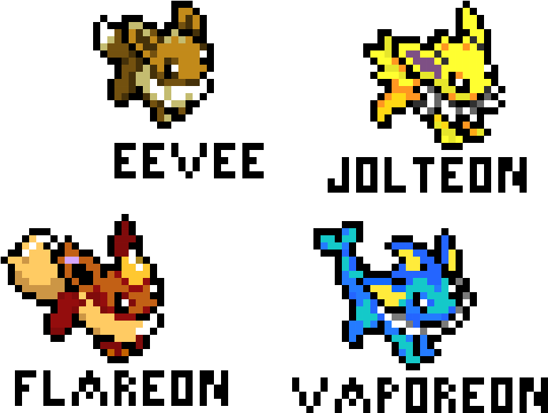 Eevee Evolutions - Pixel Eevee Evolutions (950x770), Png Download