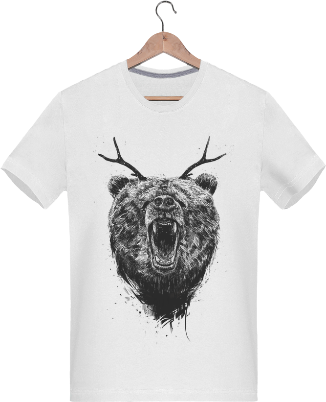 T-shirt Homme 180g Angry Bear With Antlers Par Balàzs - Bear With Antlers Tattoo (690x850), Png Download