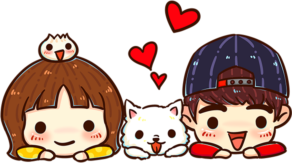 Emoji Sticker - Sweet Cute Couple Cartoon (1024x1024), Png Download