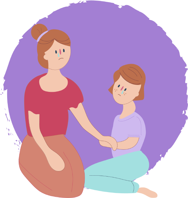 Girl Sitting Down Looking Sad With Mum Who Is Also - Cartoon (1000x692), Png Download