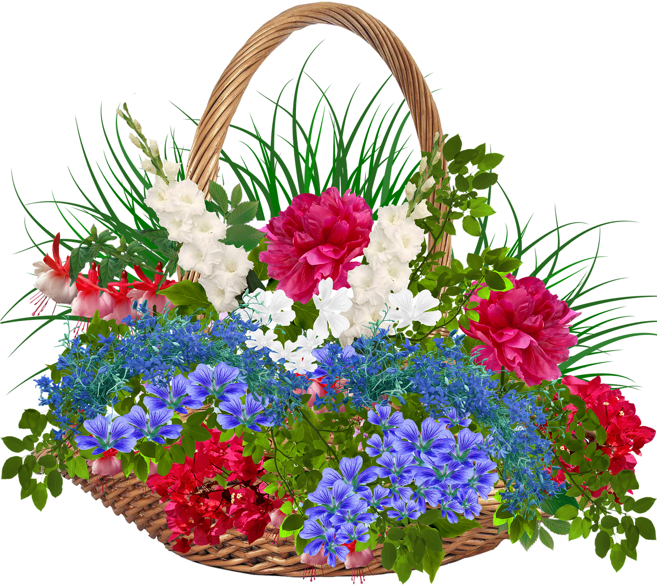 Recycle Bin Wicker Basket - Flowers Basket Transparent Background (1280x1163), Png Download