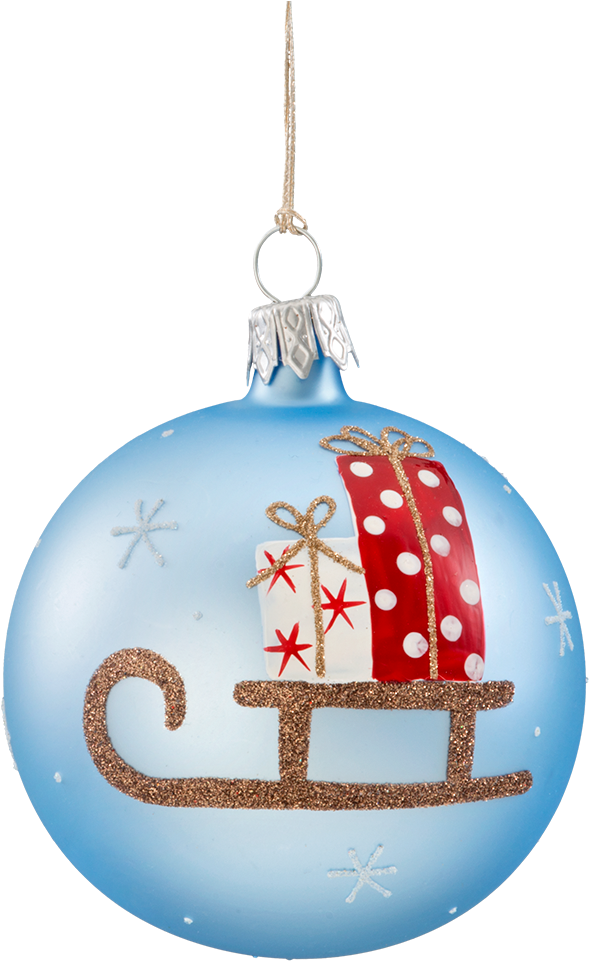 Christmas Bauble Light-blue, Matt With Sledge, 7 Cm - Christmas Ornament (1000x1000), Png Download