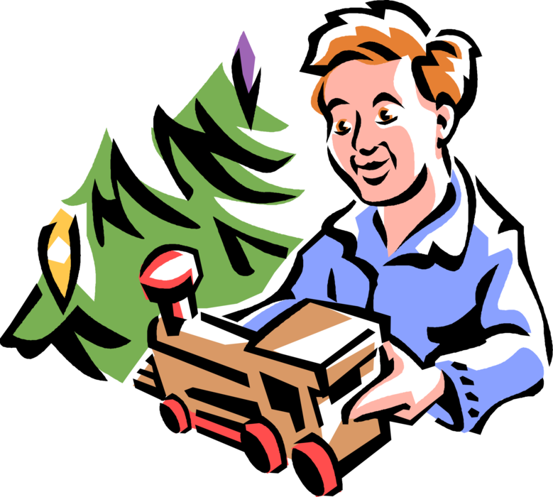 Vector Illustration Of Boy Receives New Toy Train On (779x700), Png Download