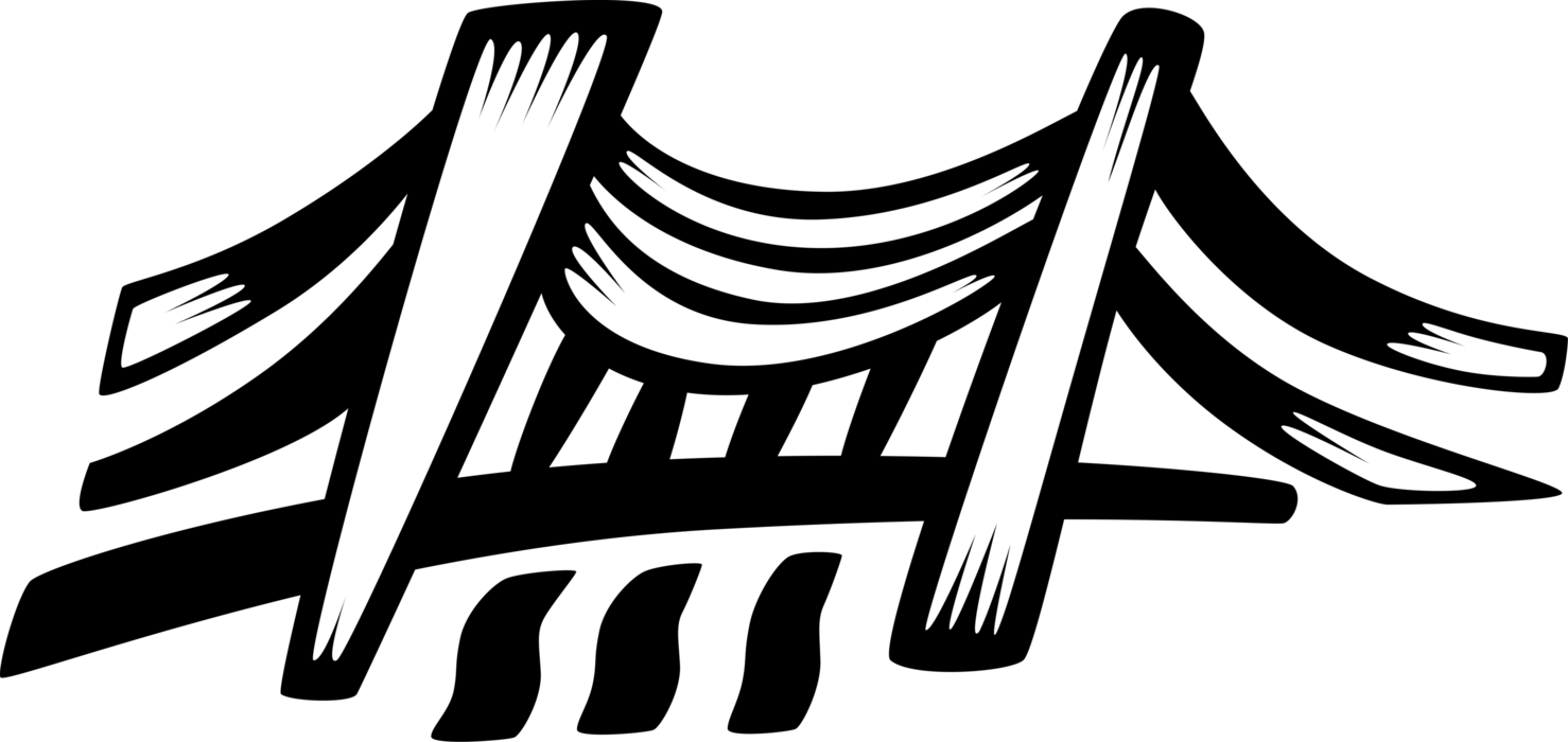 Vector Illustration Of Suspension Bridge Crosses Open (1478x700), Png Download