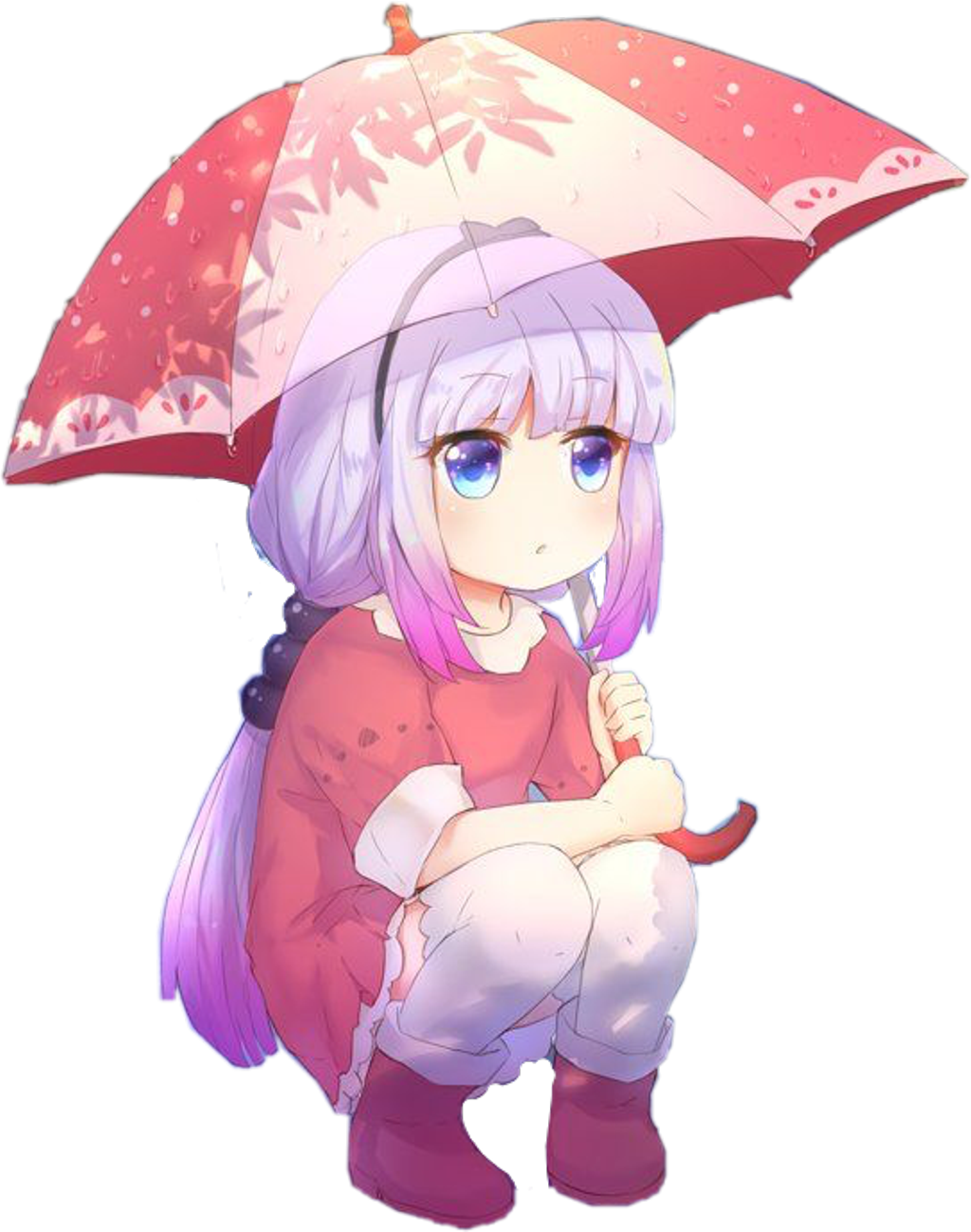 Scrainy Sticker - Дракон Горничная Кобаяши Канна С Зонтом (1024x1299), Png Download