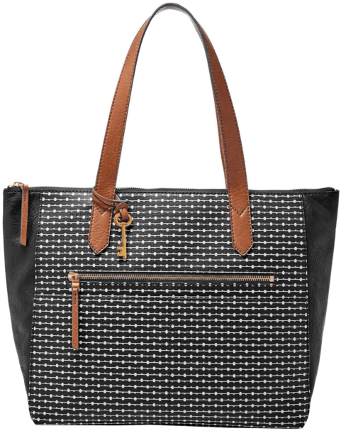 Fossil Nwt $138 Fiona Large Tote Black Stripe Coated - Handbag (552x640), Png Download