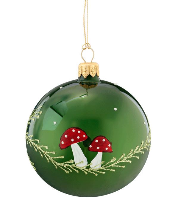 Glass Bauble Green With Mushrooms, 8 Cm - Christmas Ornament (598x700), Png Download