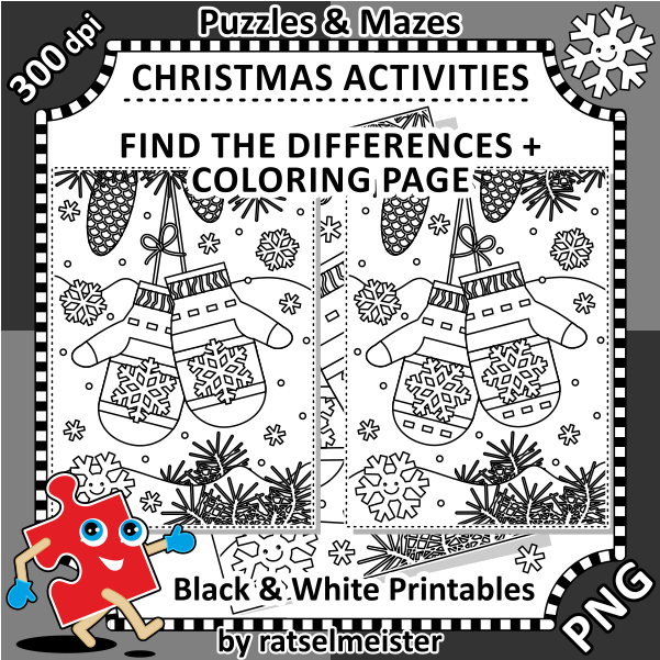 Santa's Mittens Find The Differences And Colouring - Christmas Printable Find The Differences Pages (800x600), Png Download