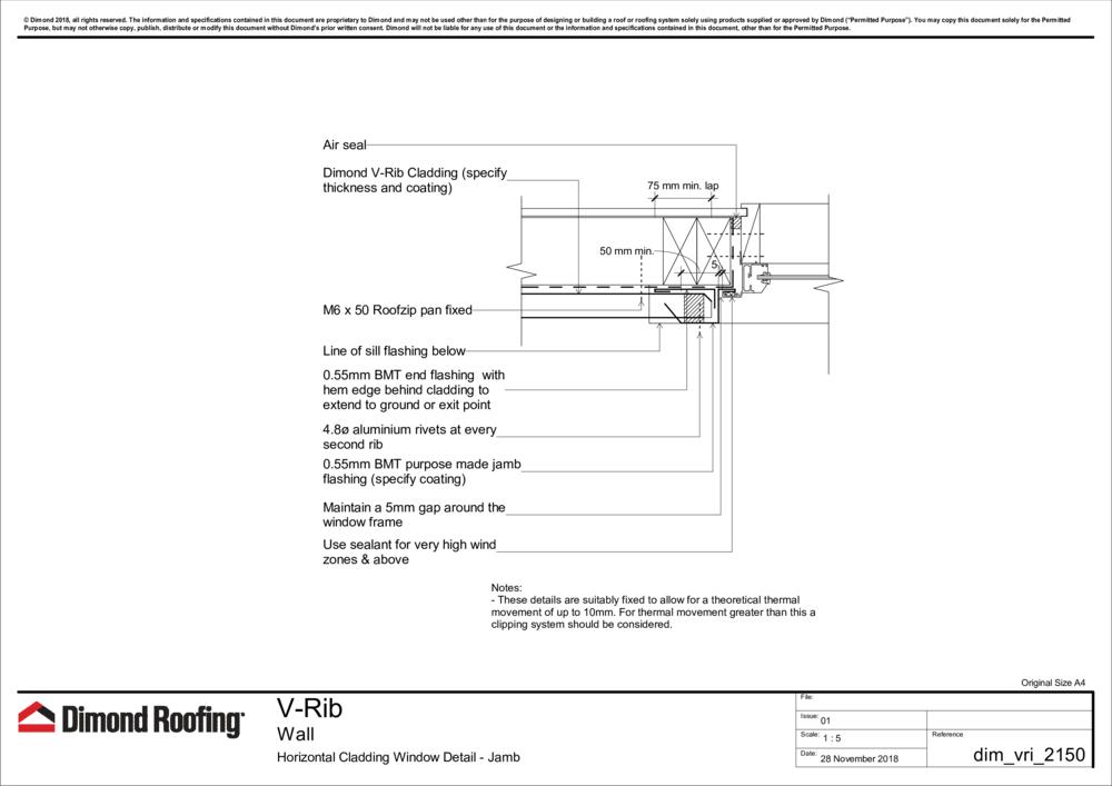 Horizontal Cladding With Cavity Window Detail - Purlin Window Elevation (1000x707), Png Download