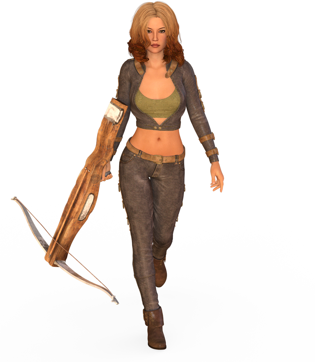 Woman Crossbow Warrior - Woman Warrior (1047x1280), Png Download