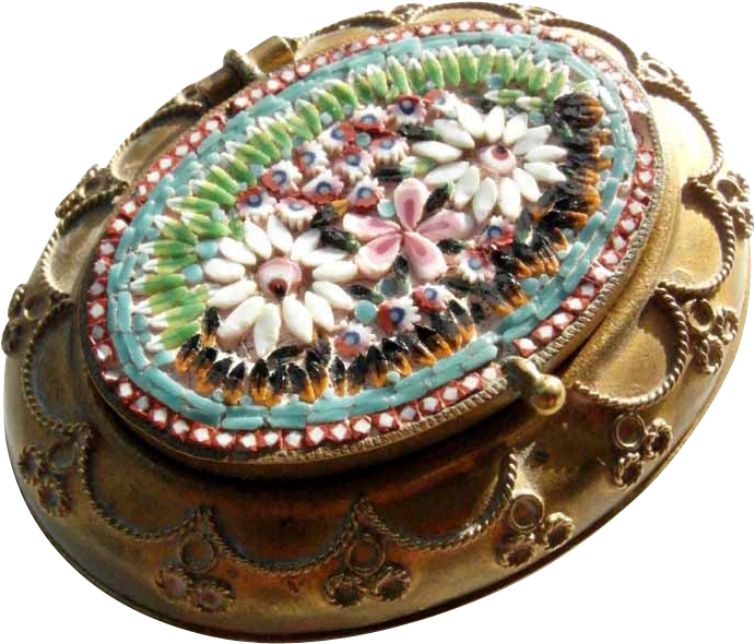 Victorian Era Micro Mosaic Box Pill Box Usual Shape - Floral Design (690x690), Png Download