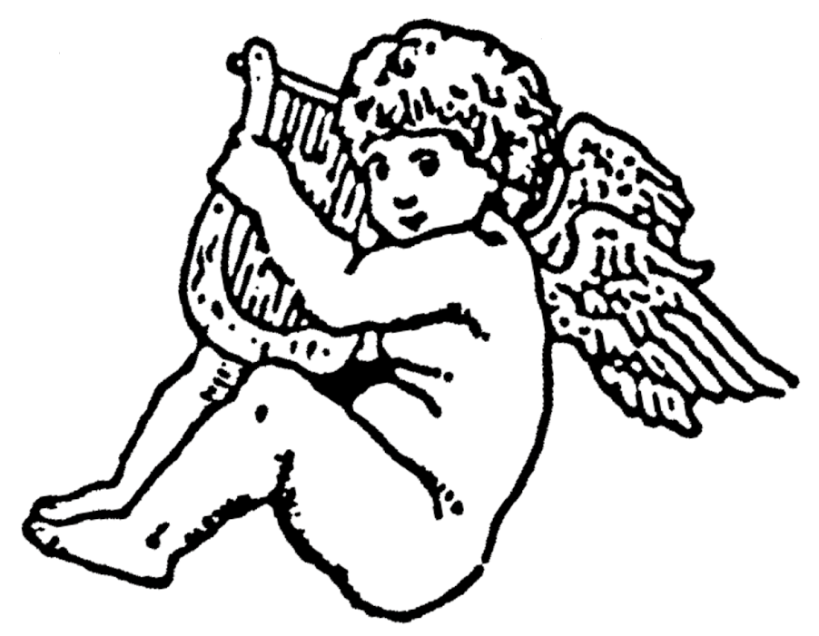 Cherub With Harp Rubber Stamp - Illustration (1000x1000), Png Download