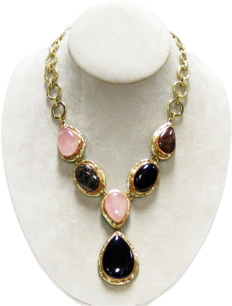 Rose Quartz, Brown Jasper And Black Onyx Necklace (600x600), Png Download