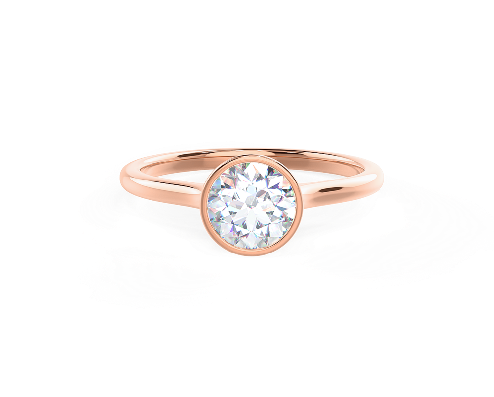Rose Gold Bezel Engagement Ring Lab Created Diamonds (1000x1000), Png Download