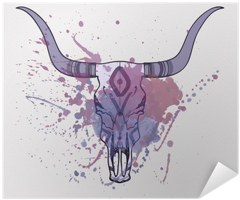 Vector Illustration Of Bull Skull With Watercolor Splash - Art Print: Z's Vector Illustration Of Electric Guitar (400x400), Png Download