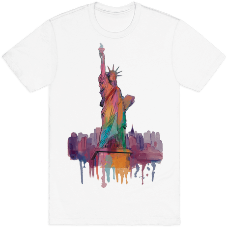 Statue Of Liberty Watercolor Mens T-shirt - Dolphins T Shirt (484x484), Png Download