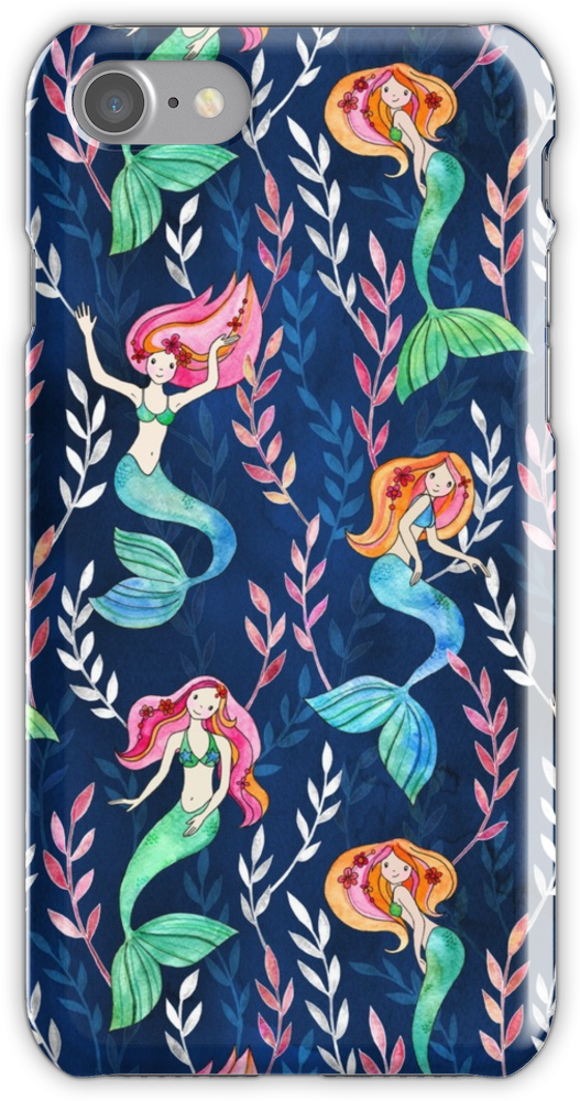 Merry Mermaids In Watercolor Iphone 7 Snap Case - Ocean Fabric - Little Merry Mermaids - Faded Seaweed (750x1000), Png Download