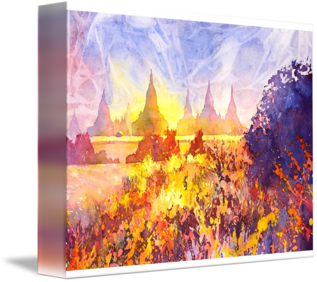 Graphic Library Download Of Ruins In Bagan Myanmar - Watercolor Painting (650x579), Png Download