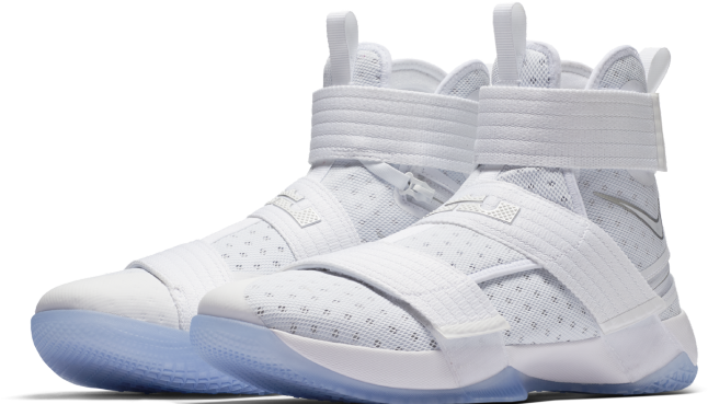 White Nike Sneakers - Lebron Zoom Soldier 10 Flyease (750x422), Png Download