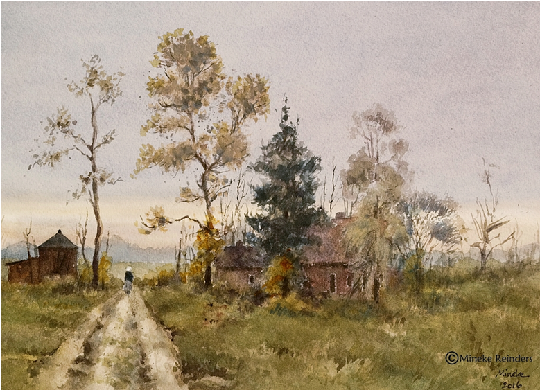 Zonsondergang / Sunset Watercolor On Millford, St - Grove (800x800), Png Download