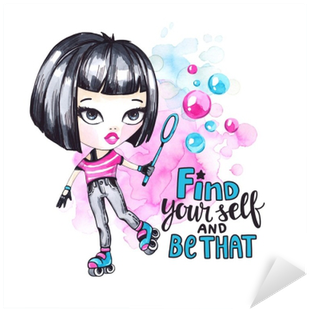 Watercolor Card Roller Girl With Bubbles - Watercolor Painting (400x400), Png Download