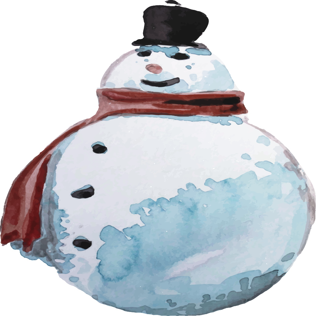 Hand Drawn Watercolor Chubby Snowman Transparent Cartoon - Watercolor Painting (1024x1024), Png Download