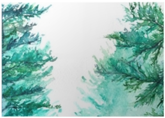 Watercolor Turquoise Winter Wood Forest Pine Landscape - Acuarela Bosque Pinos (400x400), Png Download