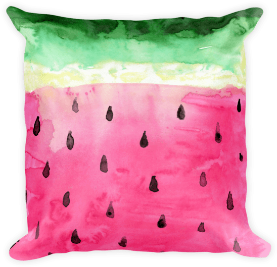 Watermelon Watercolor Square Pillow - Cushion (600x600), Png Download