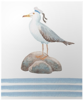 A Set Of Watercolor Drawings In A Sea-style Gull On - Watercolor Painting (400x400), Png Download