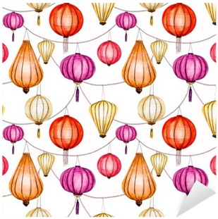 Watercolor Vector Seamless Chinese Pattern Sticker - Watercolor Painting (400x400), Png Download