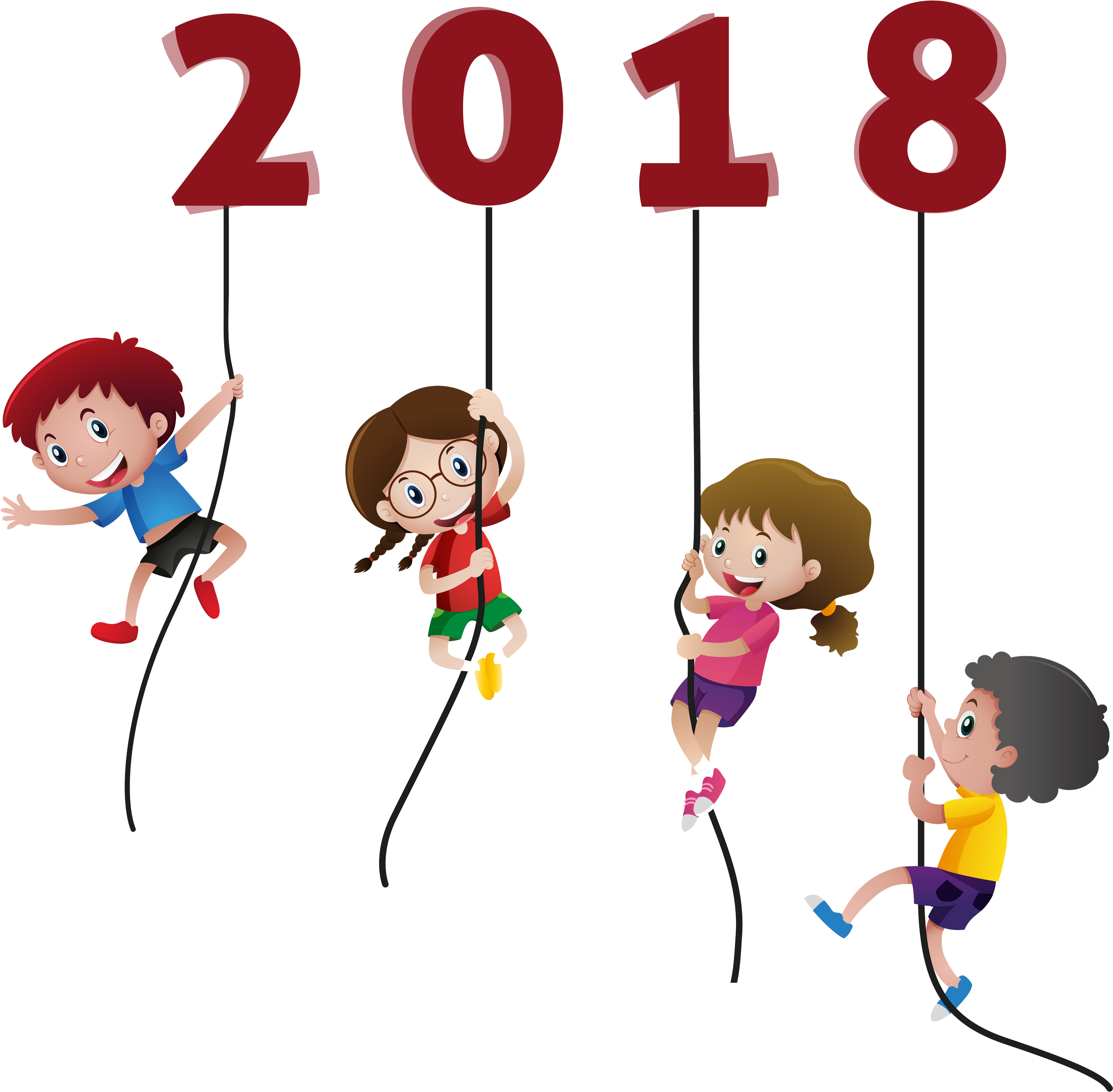 Happy Kids Funny Without Background Coloring Point - Happy New Year 2018 Kids (3735x3491), Png Download