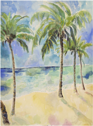 More Views - L. Platt Palm Trees Mounted Print 12x12" (370x499), Png Download