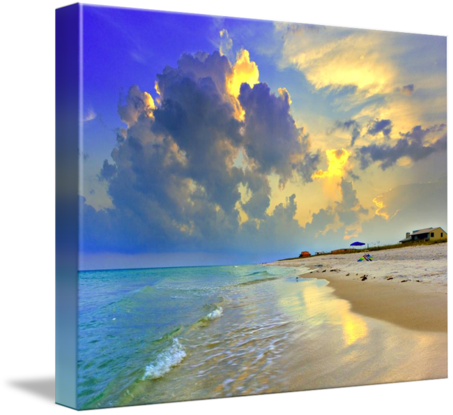 "yellow Blue Seascape Sunset Florida Beach Fine Art" - National Seashore Navarre Fl (650x595), Png Download