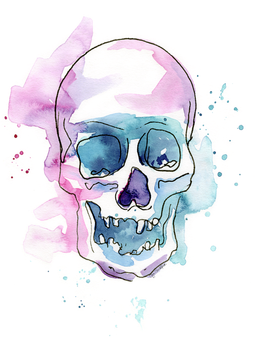 Click And Drag To Re-position The Image, If Desired - Skull Watercolor Painting (524x700), Png Download