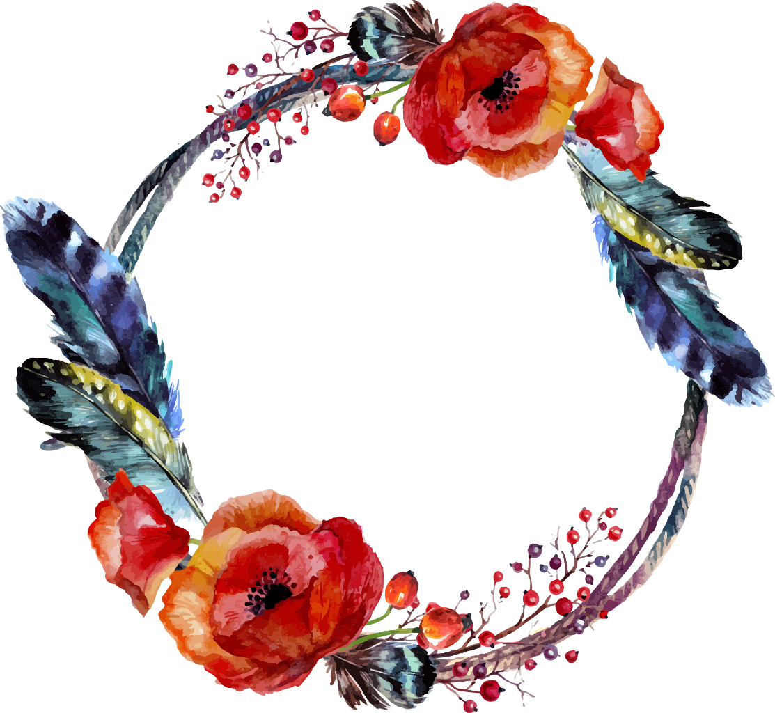 Download Floral Wreath Watercolor Frame Boho Ftestickers Flowers And Feathers Png Full Size Png Image Pngkit