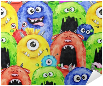 Watercolor Seamless Pattern With Funny Monster Heads - Party (400x400), Png Download