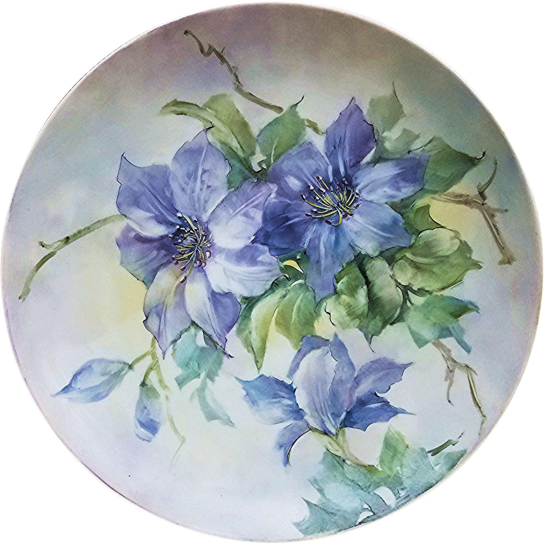 Stunning Bavaria 1900's Hand 'rhapsody Lavender Clemantis' - Painting (1863x1863), Png Download