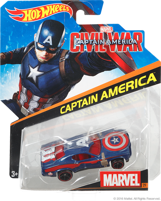 Captain America - Mattel Hot Wheels Marvel Character Cars - Captain America (521x650), Png Download