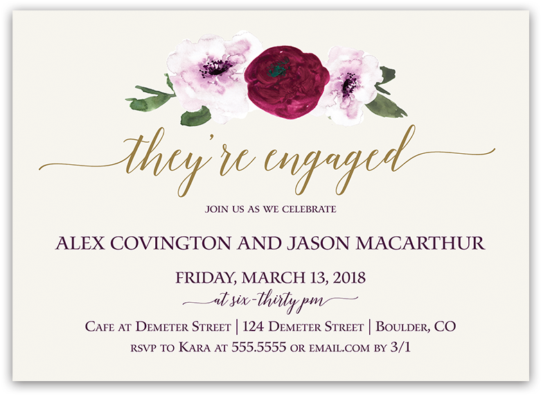 Floral Watercolor Marsala Gold Engagement Party Invites - Garden Roses (900x900), Png Download