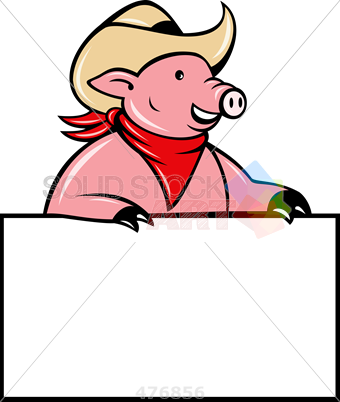 Stock Illustration Of Cartoon Rendition Of Pig Cowboy - Pigs Holding Blank Paper (340x402), Png Download
