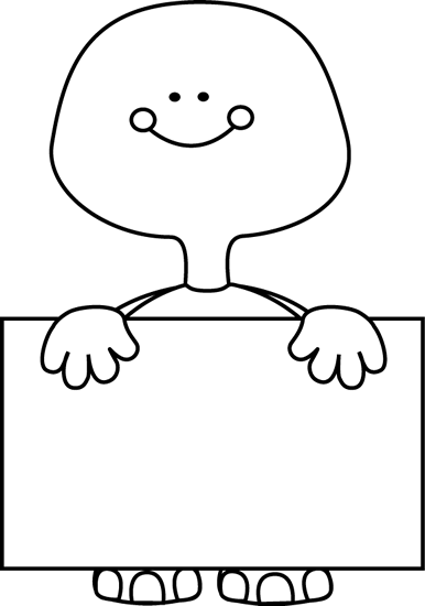 Black And White Black And White Turtle Holding A Blank - Boy Holding A Board Black And White (386x550), Png Download