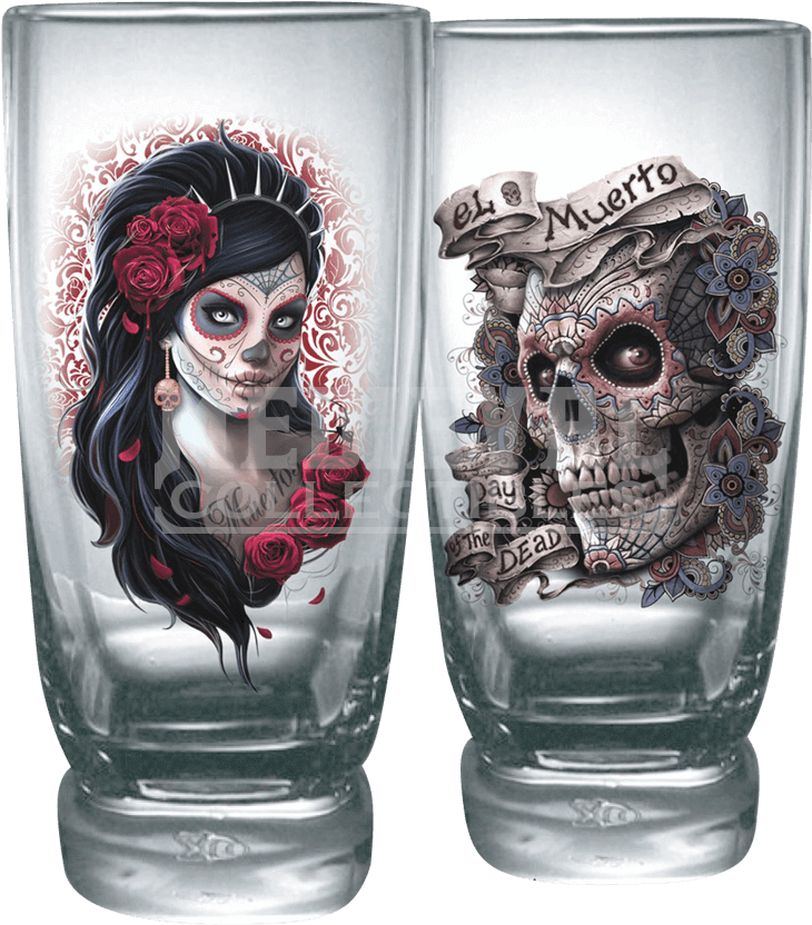 Day Of The Dead Water Glass Set - Day Of The Dead Glassware 208047 (850x850), Png Download