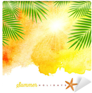 Tropical Summer Watercolor Background Wall Mural • - Palm Tree Watercolor Background (400x400), Png Download
