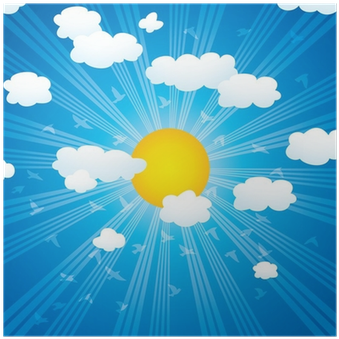 Vector Clouds, Sun Rays And Flying Birds In The Sky - Cloud (400x400), Png Download