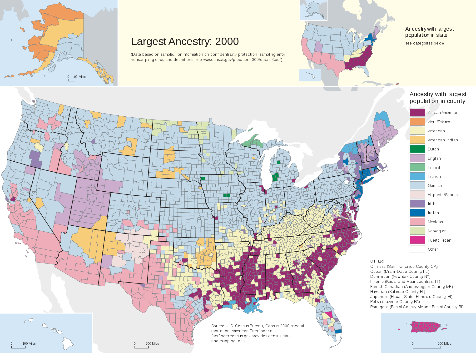 2000 Census Population Ancestry Map, With African-american - Immigration Map Of The United States (2000x1483), Png Download