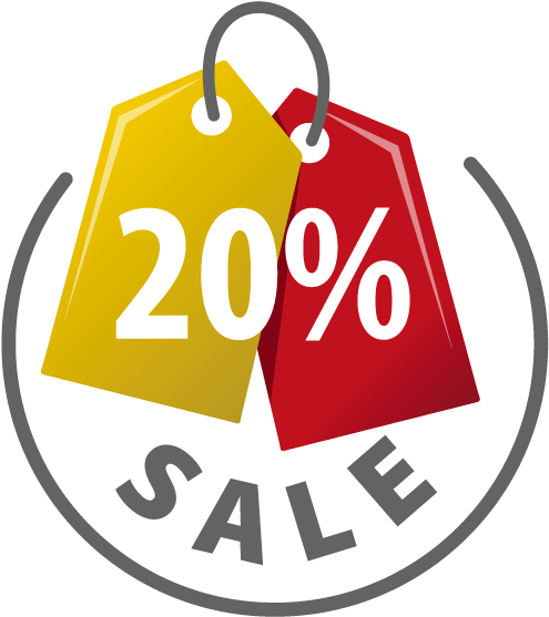 Yellow And Red Sale Tag With 20 Percent Discount Sign - Sales Promotion (520x580), Png Download