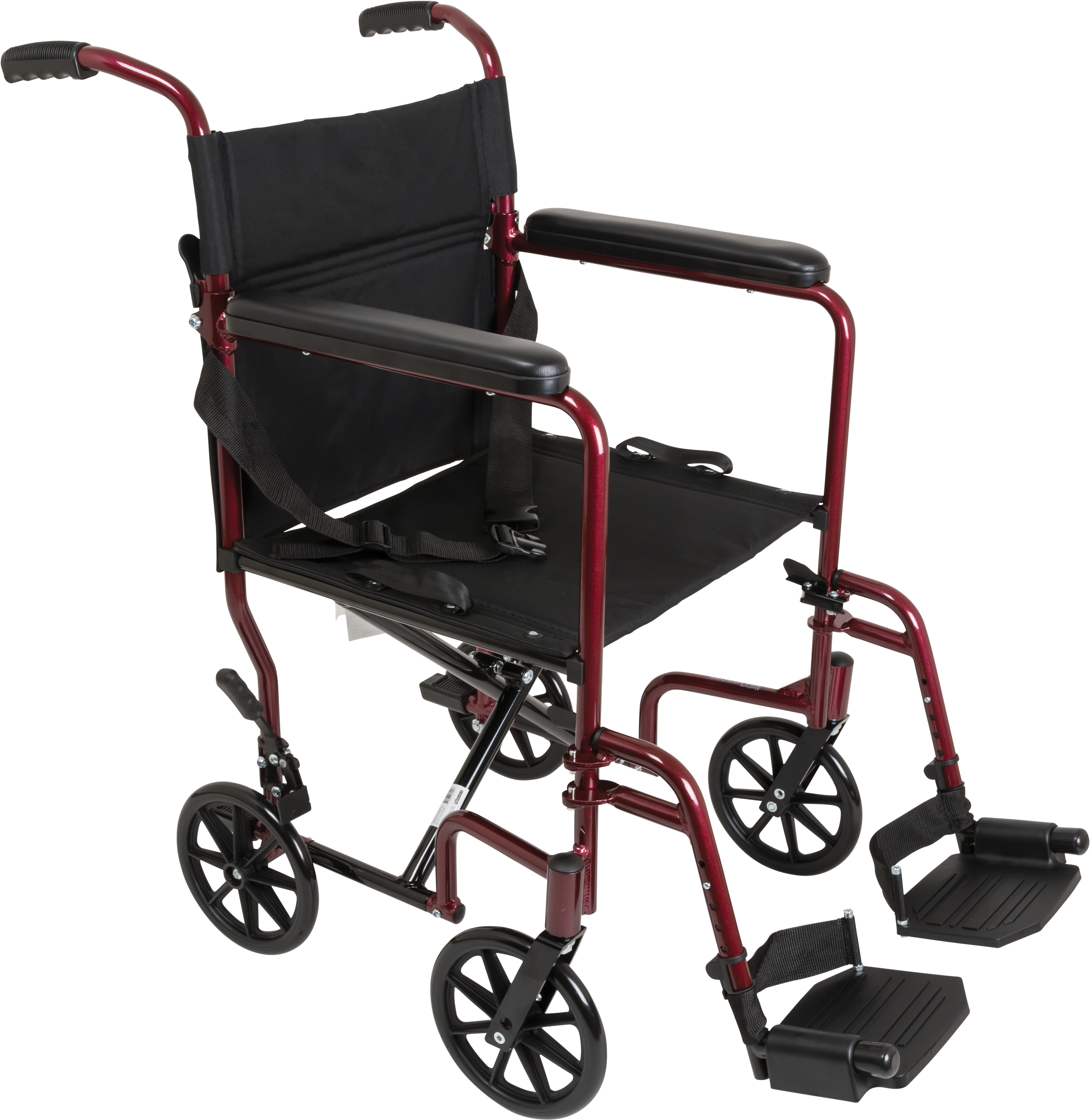 Probasics Burgundy Aluminum Transport Chair With Footrests - Probasics Aluminum Transport Chair With 12" Rear Wheels (3731x4113), Png Download