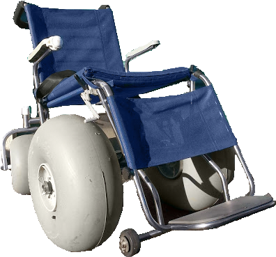 Women Being Pushed Over The Sand In A Beach Wheelchair - Wheelchair (422x390), Png Download